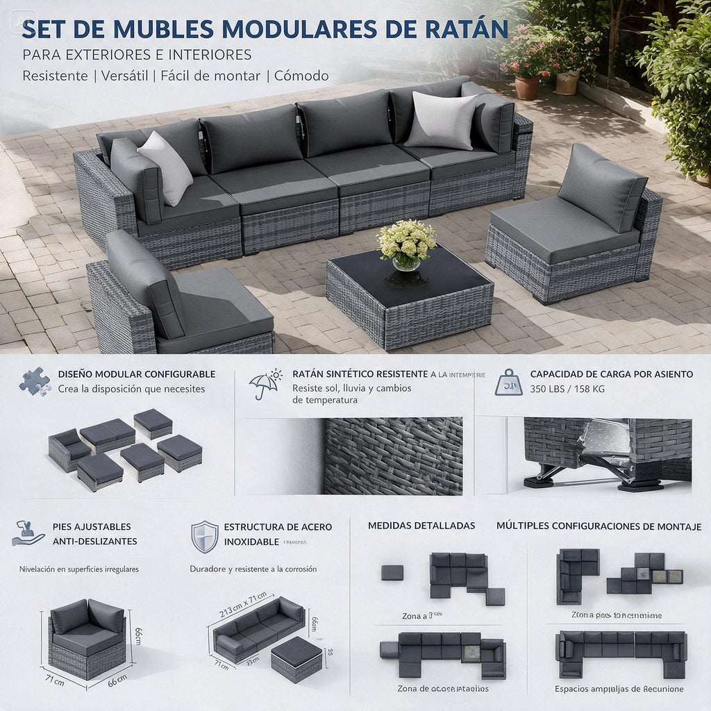 7-Piece Rattan Patio Sofa Set with Coffee Table