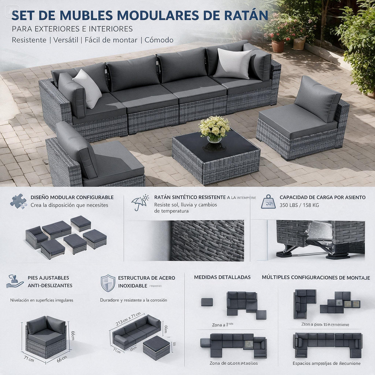 7-Piece Rattan Patio Sofa Set with Coffee Table
