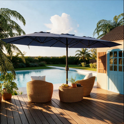 15FT Double-Sided Patio Umbrella with Base, UV-Resistant