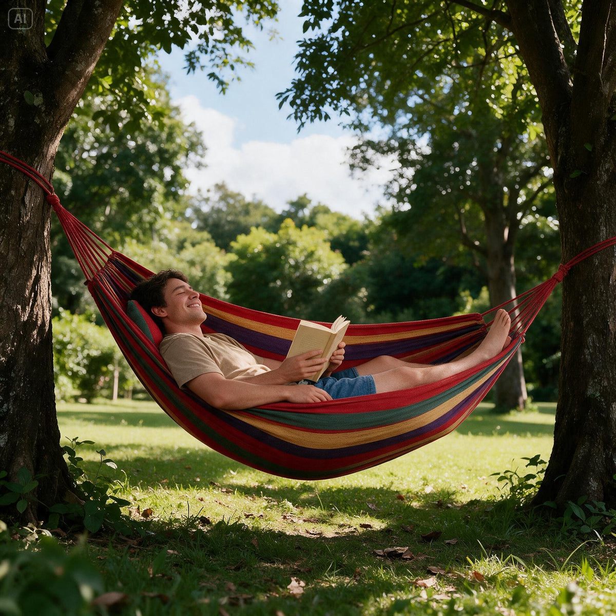 Rainbow Cotton Hammock for 1–2 Persons – Portable with Carry Bag
