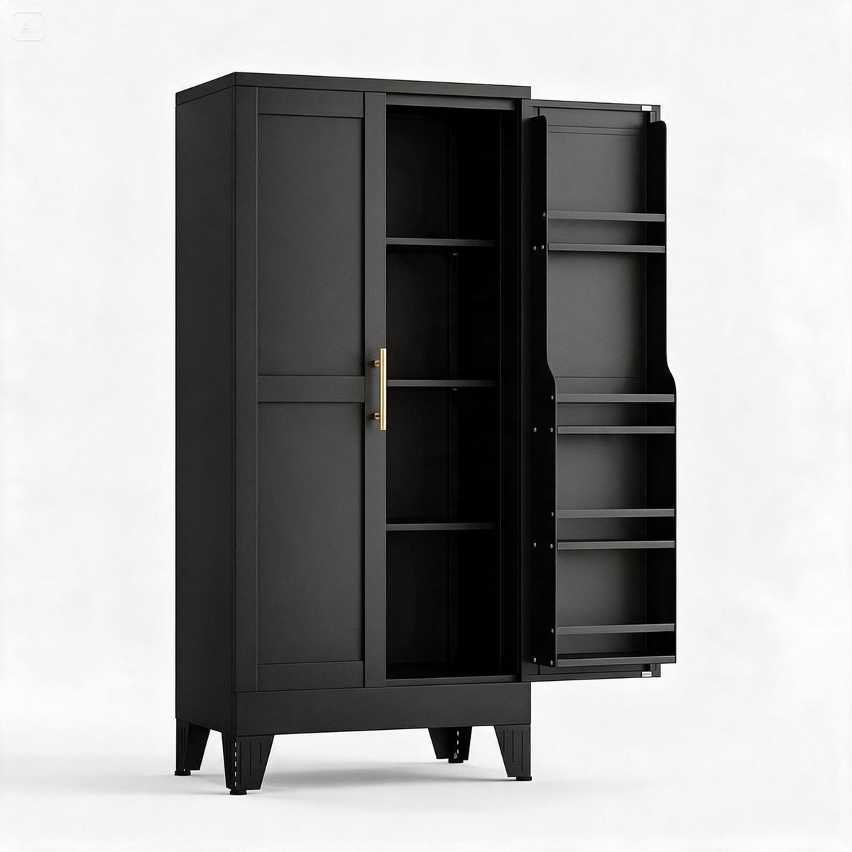 48" Black Steel Pantry Cabinet with Adjustable Shelves