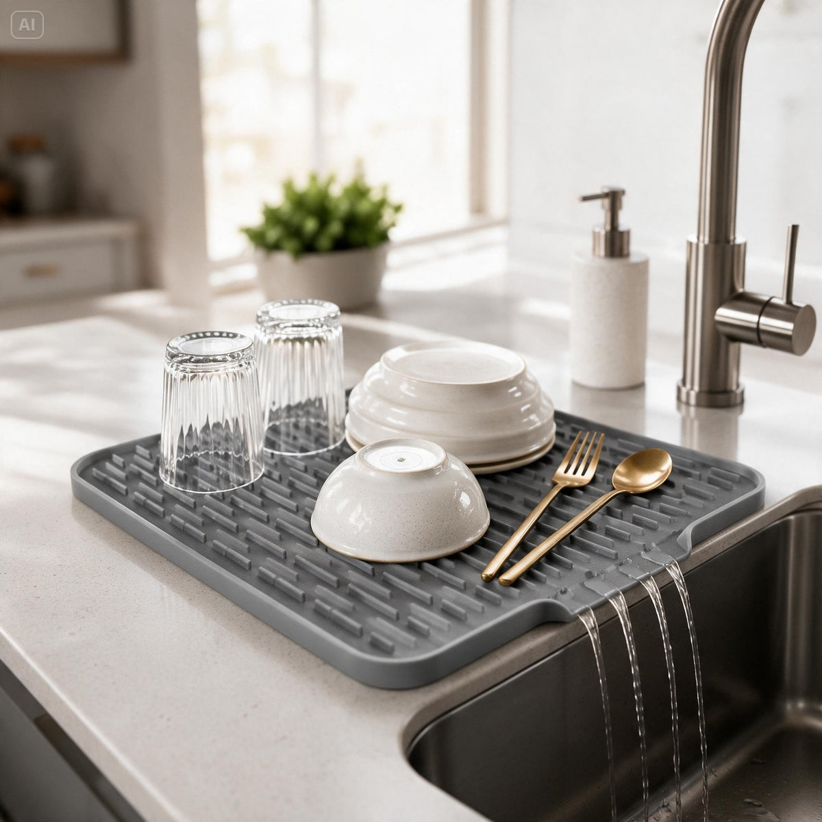 Silicone Drain Mat – Built-In Drainage for Dishes, Sink & Countertop