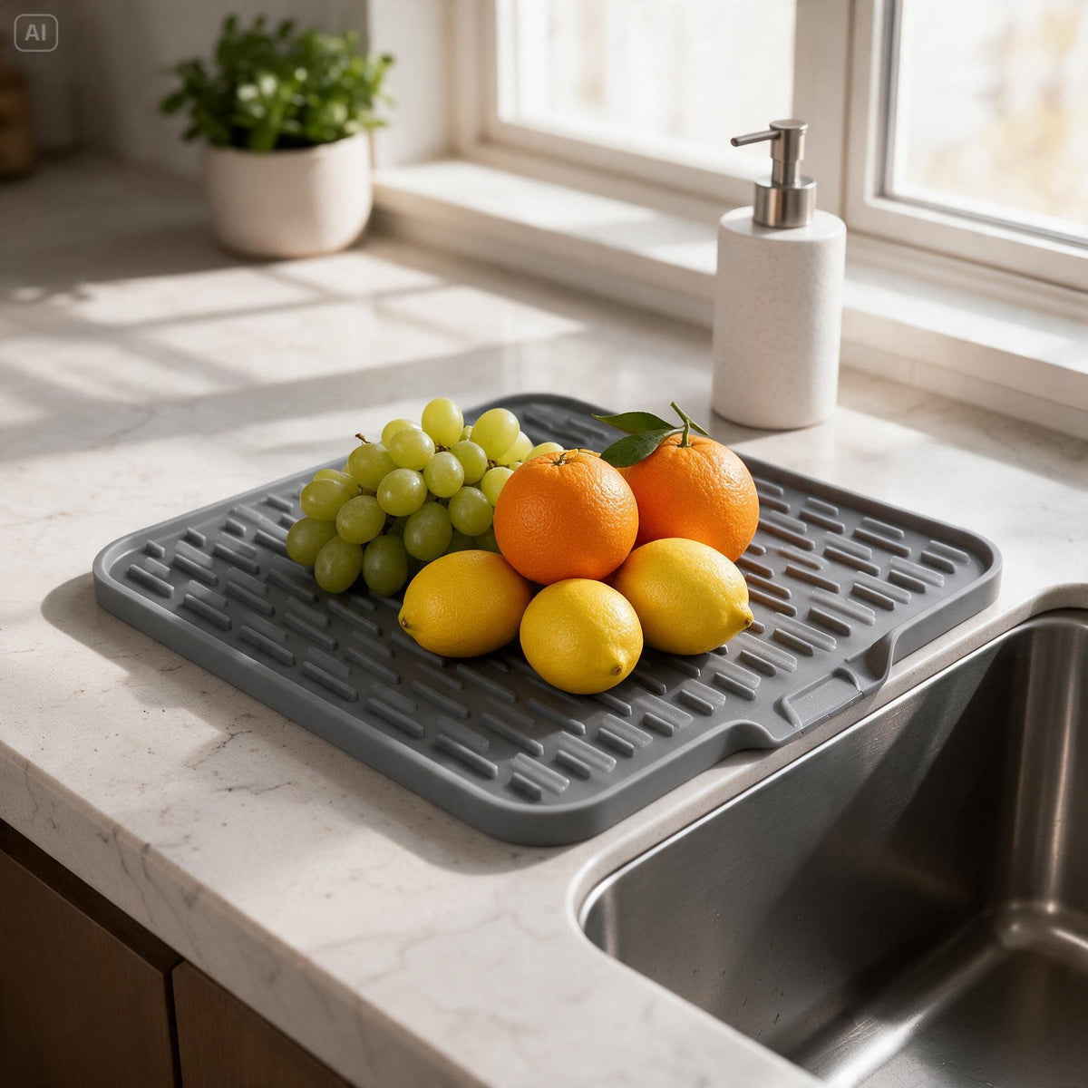 Silicone Drain Mat – Built-In Drainage for Dishes, Sink & Countertop