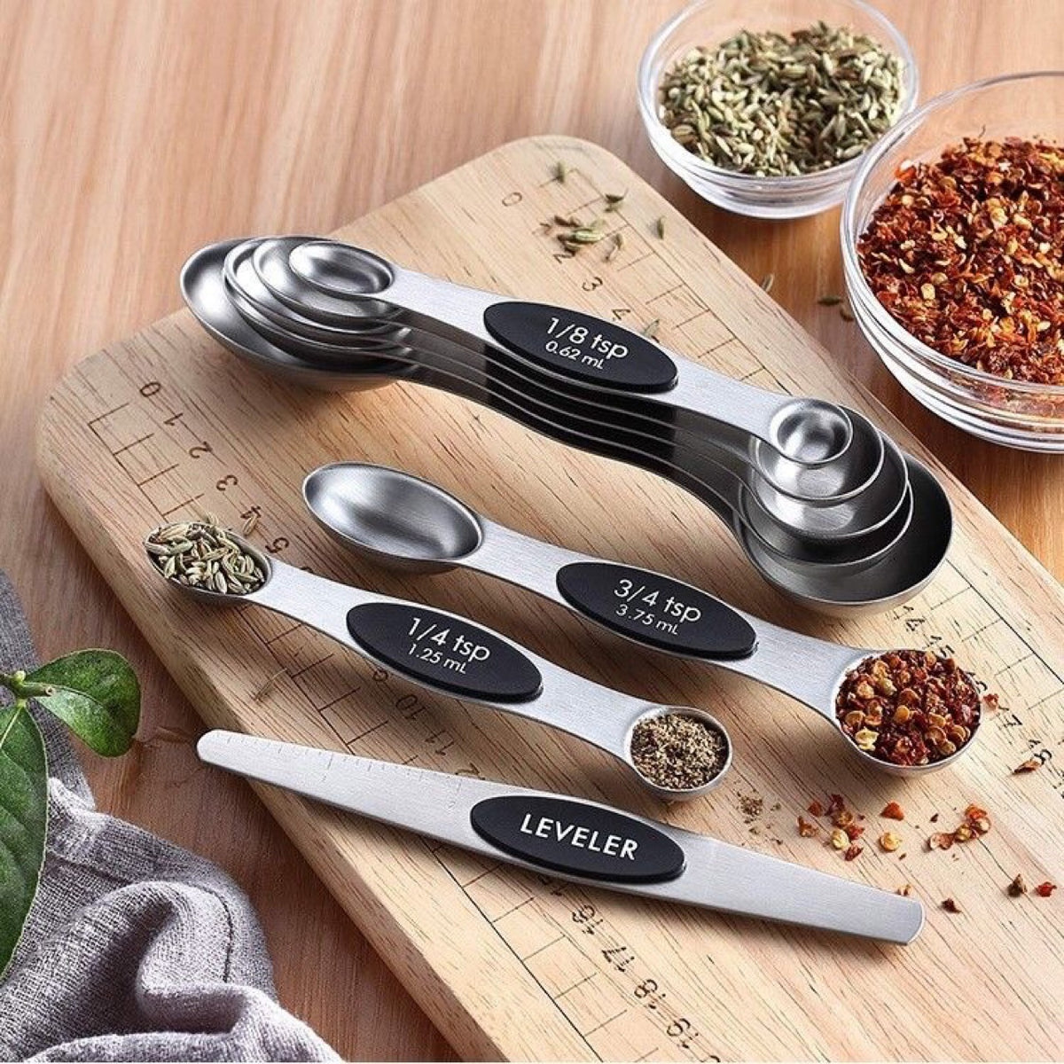 Magnetic Double-Ended Stainless Steel Measuring Spoon Set