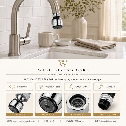 360° Faucet Aerator with 2 Spray Modes – Wat - board