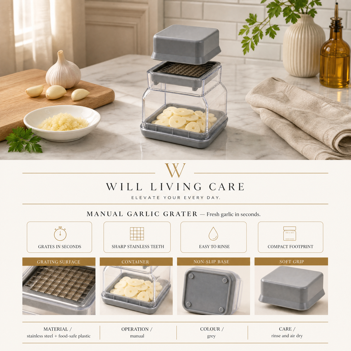Manual Garlic Grater & Peeler - board