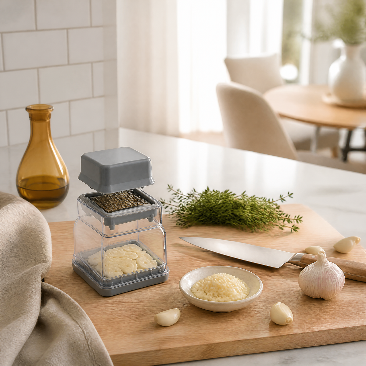 Manual Garlic Grater & Peeler - use